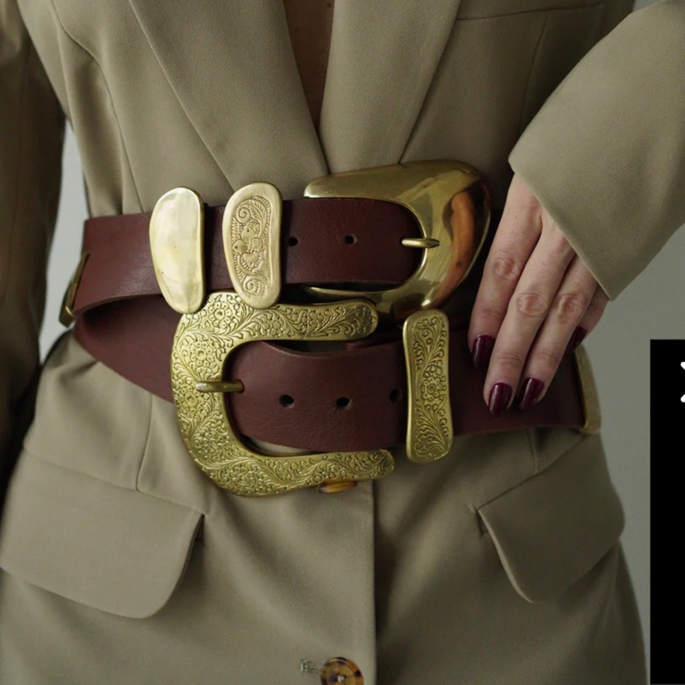 Streets Ahead WILLA BELT
COGNAC Brown Ornate Brass and Silver toned Buckle Large